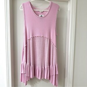 POL Light Pink Sleeveless Textured Ruffle Hem Babydoll Dress, Size Medium